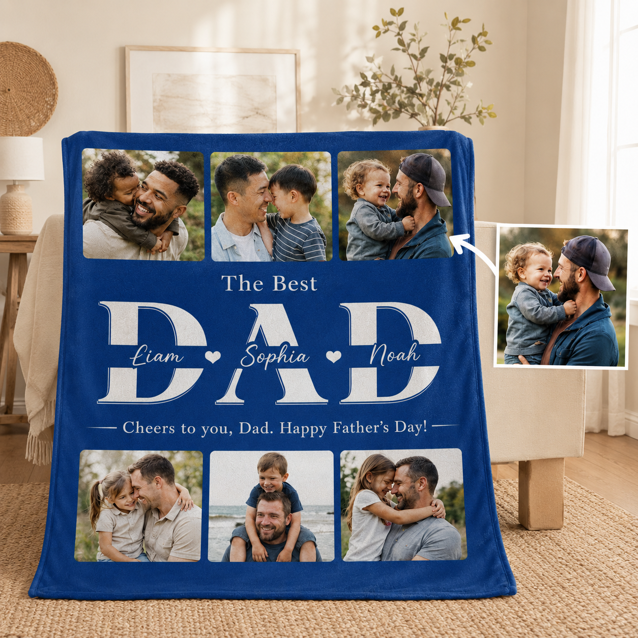 Custom Photo Papa Blanket, Personalized Dad Gifts | Gift For Dad TOM99