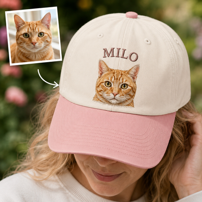 Custom Photo Cat Embroidered Hat, Custom Pet Photo Embroidered Cap, Gift For Cat Lovers Pa99