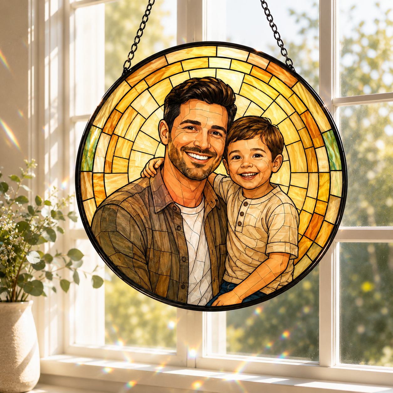 Custom Dad Papa Photo Stained Glass Suncatcher – Personalized Dad Gifts | Gift For Dad TOM99