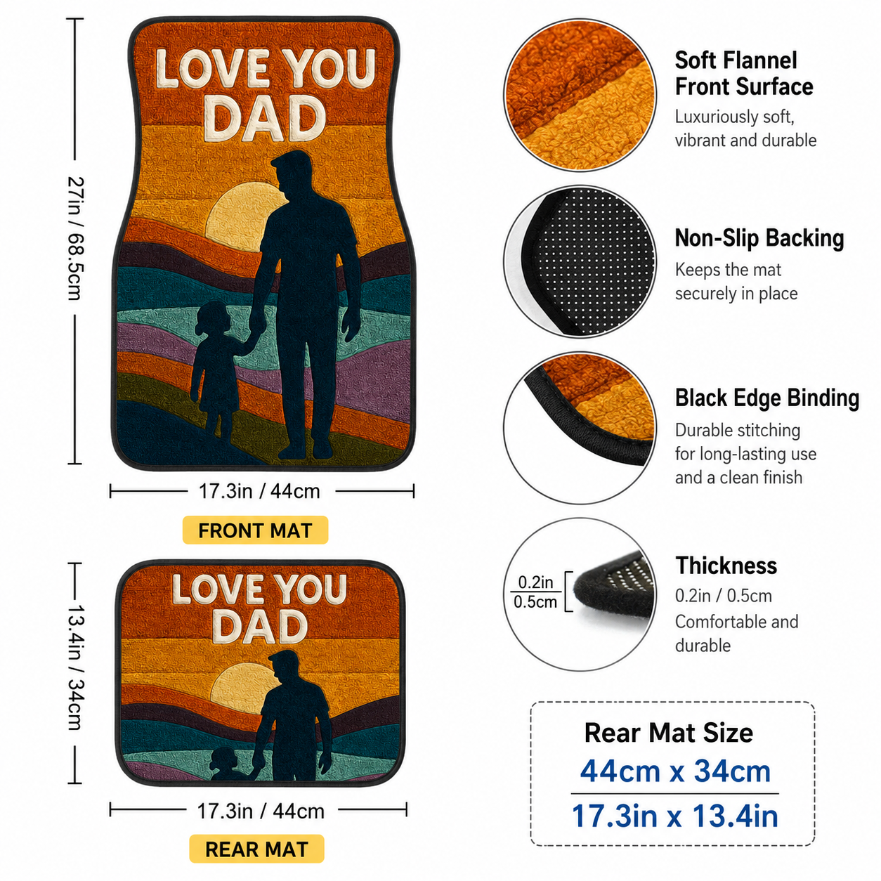 Personalized Love You Dad Flannel Car Floor Mats, Custom Dad Floor Mats, Gift For Dad TOM99