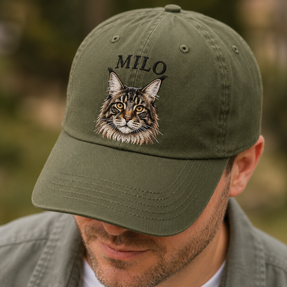 Custom Photo Cat Embroidered Hat, Custom Pet Photo Embroidered Cap, Gift For Cat Lovers Pa99
