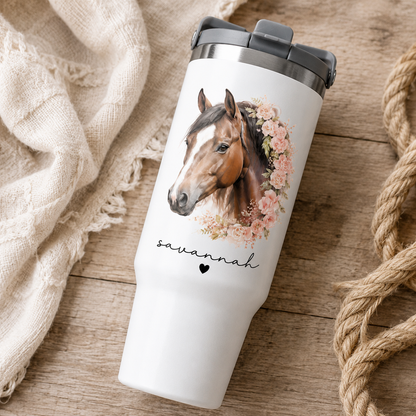 Custom Flower Horse 30oz Tumbler | Gift For Horse Lovers | Pet Lover Gifts TOM99