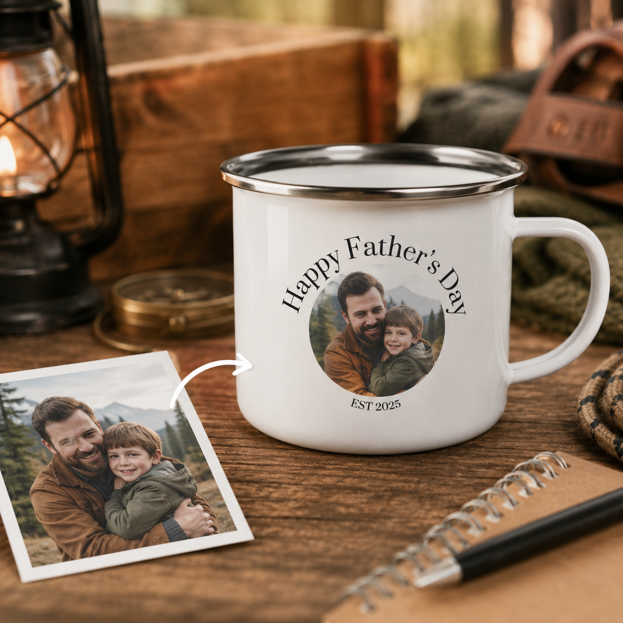 Personalized Best Dad Photo Camp Mug 12oz, Custom Dad Enamel Cup, Gift For Dad TOM99