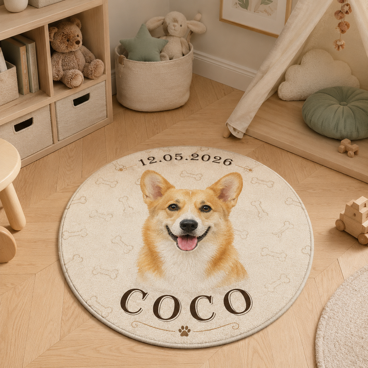 Custom Photo Dog Portrait Round Carpet | Photo Pet Round Rug | Gift For Dog Lovers
