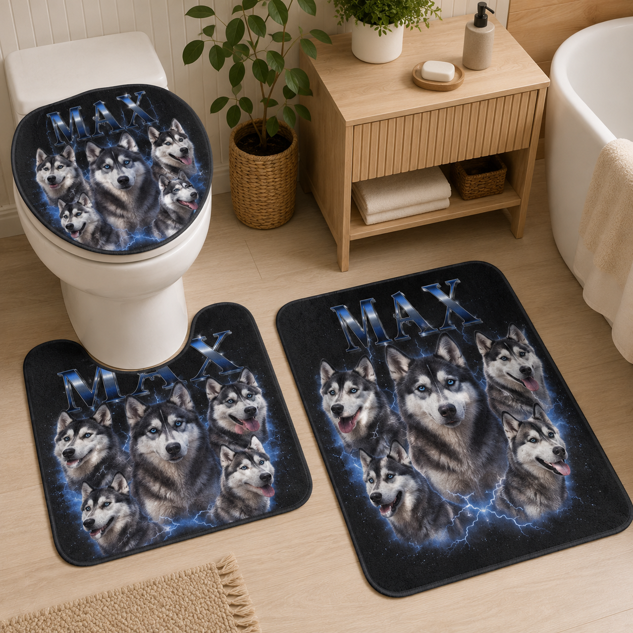 Custom Photo Dog Bootleg 3pcs Bathroom Rug Set | Gift For Dog Lovers | Pet Photo Gifts