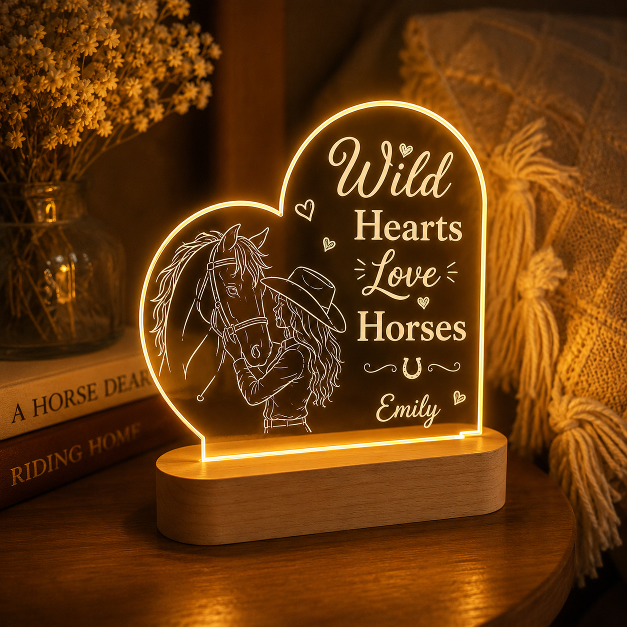 Custom Photo Love Horse Wooden Led Light | Personalized Horse Photo Wooden Led Light | Gift For Horse Lovers TOM99