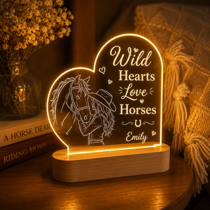 Custom Photo Love Horse Wooden Led Light | Personalized Horse Photo Wooden Led Light | Gift For Horse Lovers TOM99