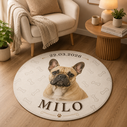 Custom Photo Dog Portrait Round Carpet | Photo Pet Round Rug | Gift For Dog Lovers