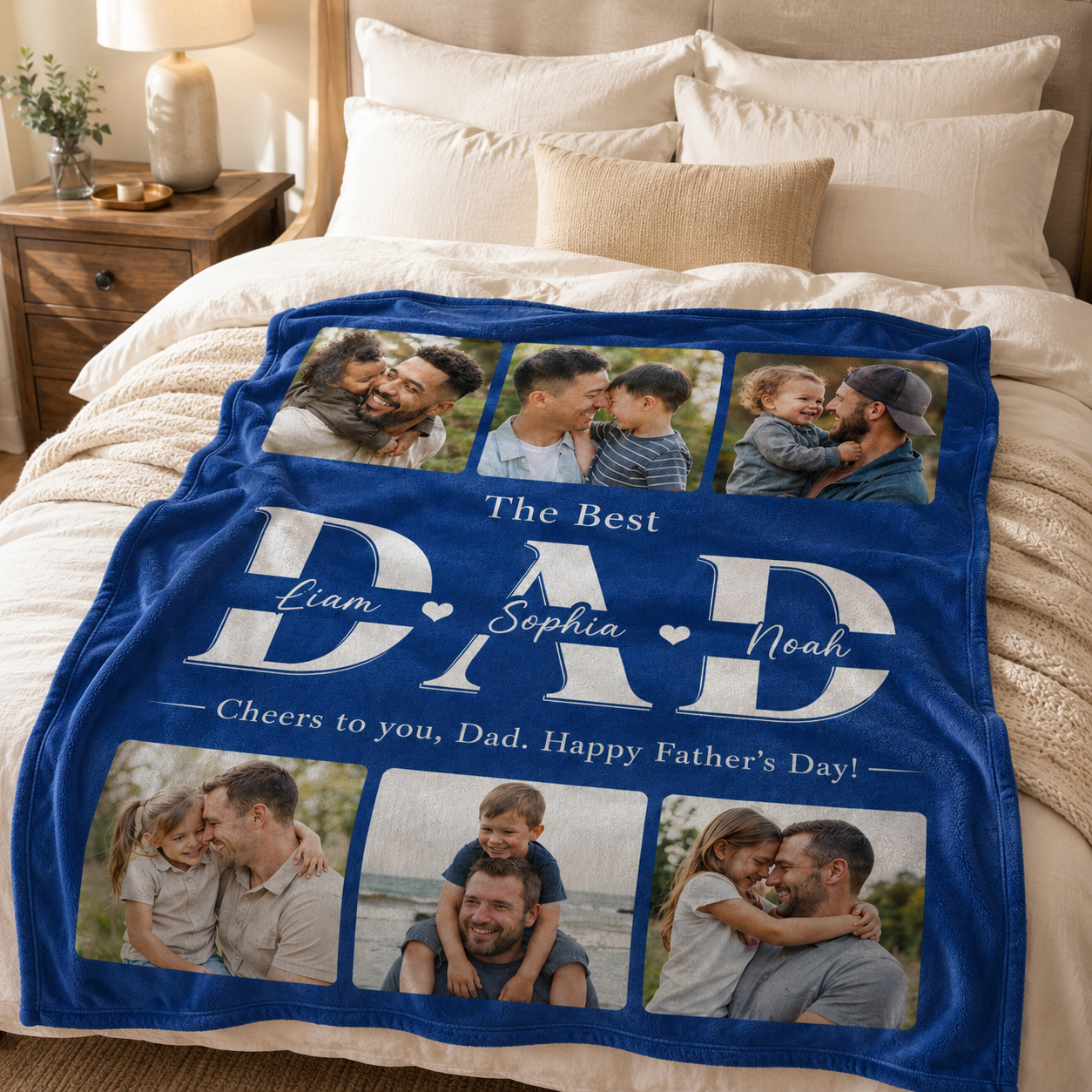 Custom Photo Papa Blanket, Personalized Dad Gifts | Gift For Dad TOM99