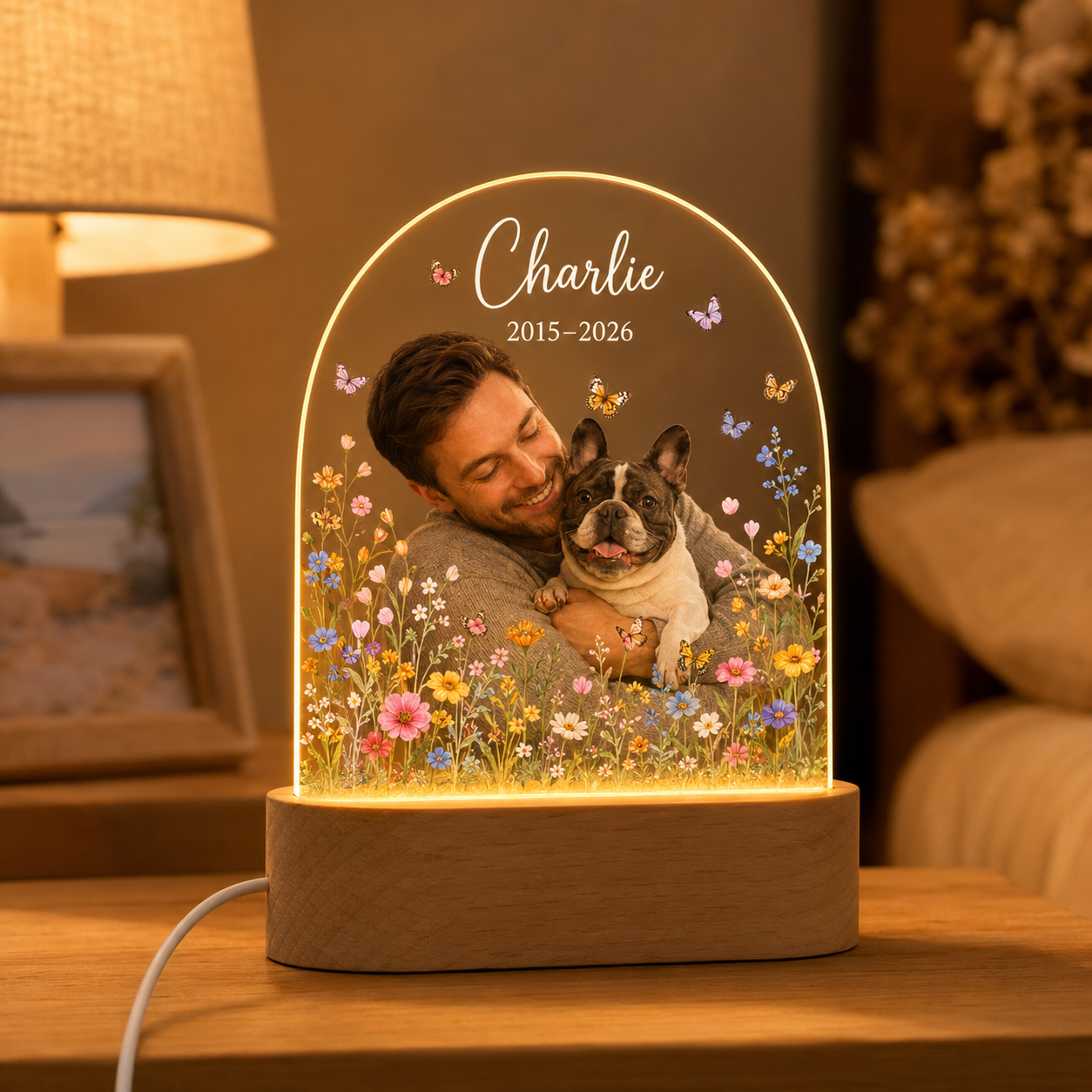 Custom Photo Dog In Loving Memory Wooden LED Light | Personalized Dog Photo LED Night Light | Pet Loss Sympathy Gift TOM99