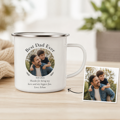 Personalized Best Dad Photo Camp Mug 12oz, Custom Dad Enamel Cup, Gift For Dad TOM99