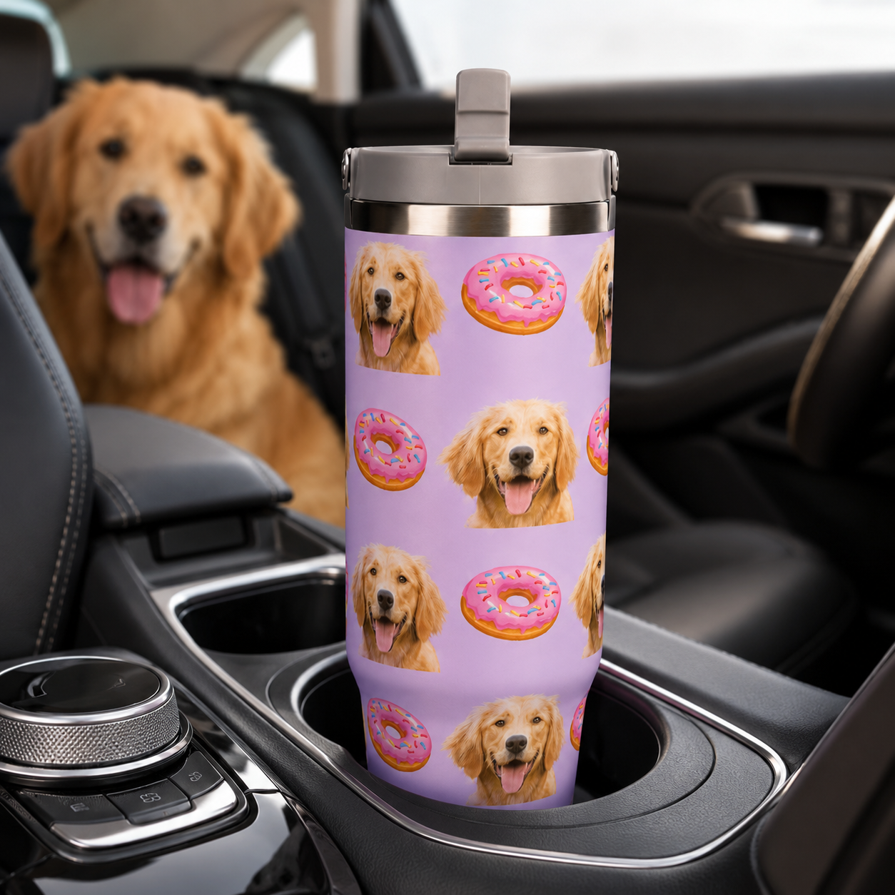 Custom Photo Dog Donuts 30oz Tumbler | Gift For Dog Lovers | Pet Lover Gifts TOM99