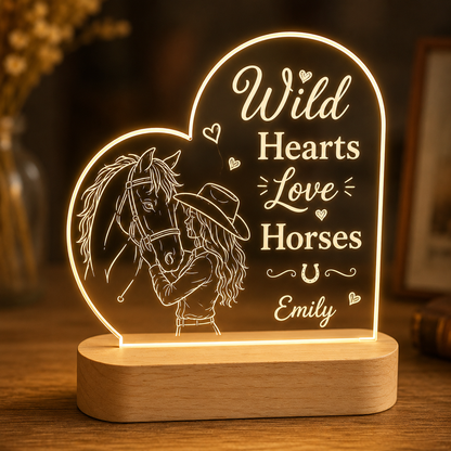Custom Photo Love Horse Wooden Led Light | Personalized Horse Photo Wooden Led Light | Gift For Horse Lovers TOM99