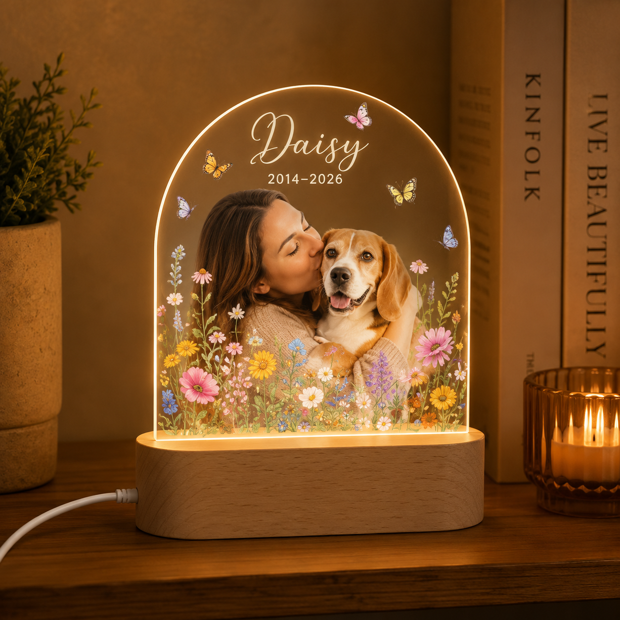 Custom Photo Dog In Loving Memory Wooden LED Light | Personalized Dog Photo LED Night Light | Pet Loss Sympathy Gift TOM99