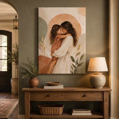 Custom Photo Mom & Daughter Canvas Wall Art - Custom Gift For Mom TOM99