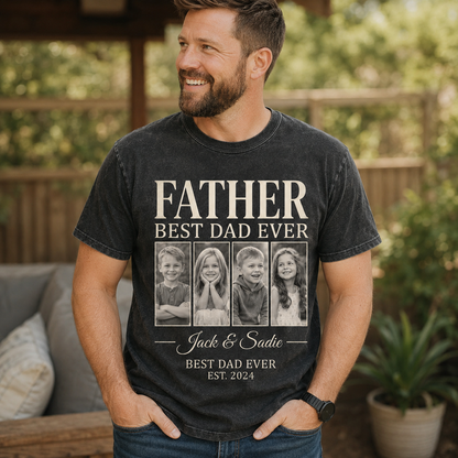 Custom Daddy & KIds Photo Wash T-Shirt, Personalized Dad Gifts | Gift For Dad TOM99
