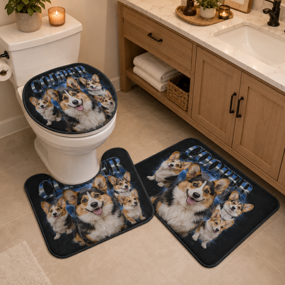 Custom Photo Dog Bootleg 3pcs Bathroom Rug Set | Gift For Dog Lovers | Pet Photo Gifts