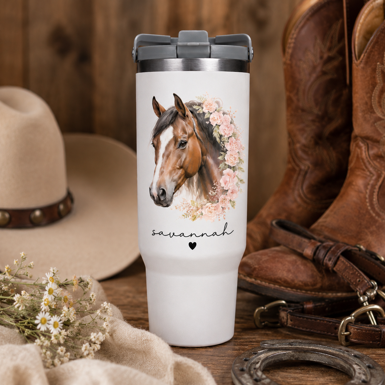 Custom Flower Horse 30oz Tumbler | Gift For Horse Lovers | Pet Lover Gifts TOM99