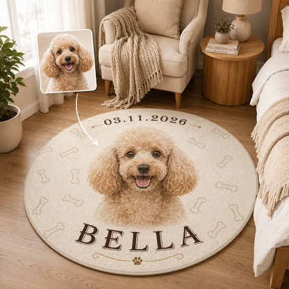 Custom Photo Dog Portrait Round Carpet | Photo Pet Round Rug | Gift For Dog Lovers