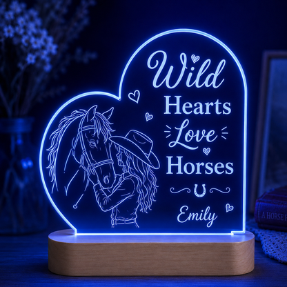 Custom Photo Love Horse Wooden Led Light | Personalized Horse Photo Wooden Led Light | Gift For Horse Lovers TOM99