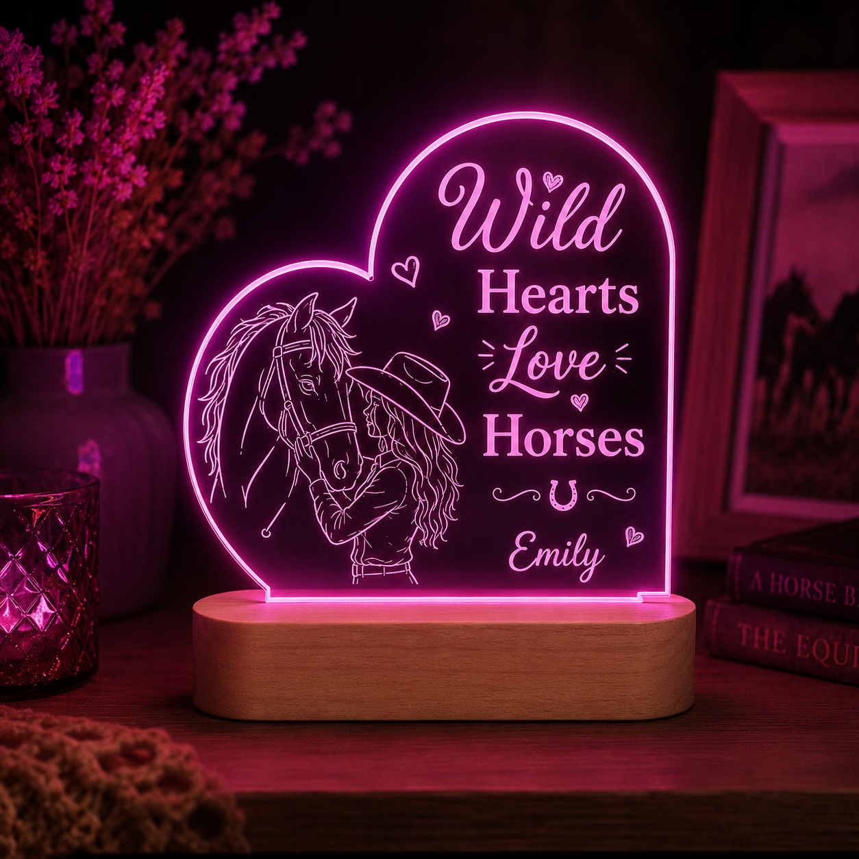 Custom Photo Love Horse Wooden Led Light | Personalized Horse Photo Wooden Led Light | Gift For Horse Lovers TOM99