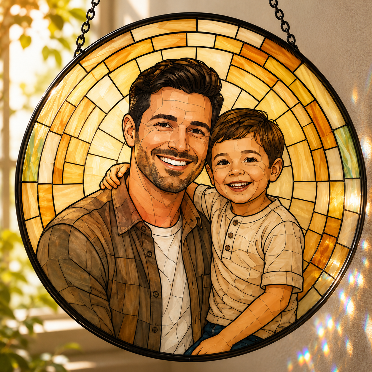 Custom Dad Papa Photo Stained Glass Suncatcher – Personalized Dad Gifts | Gift For Dad TOM99