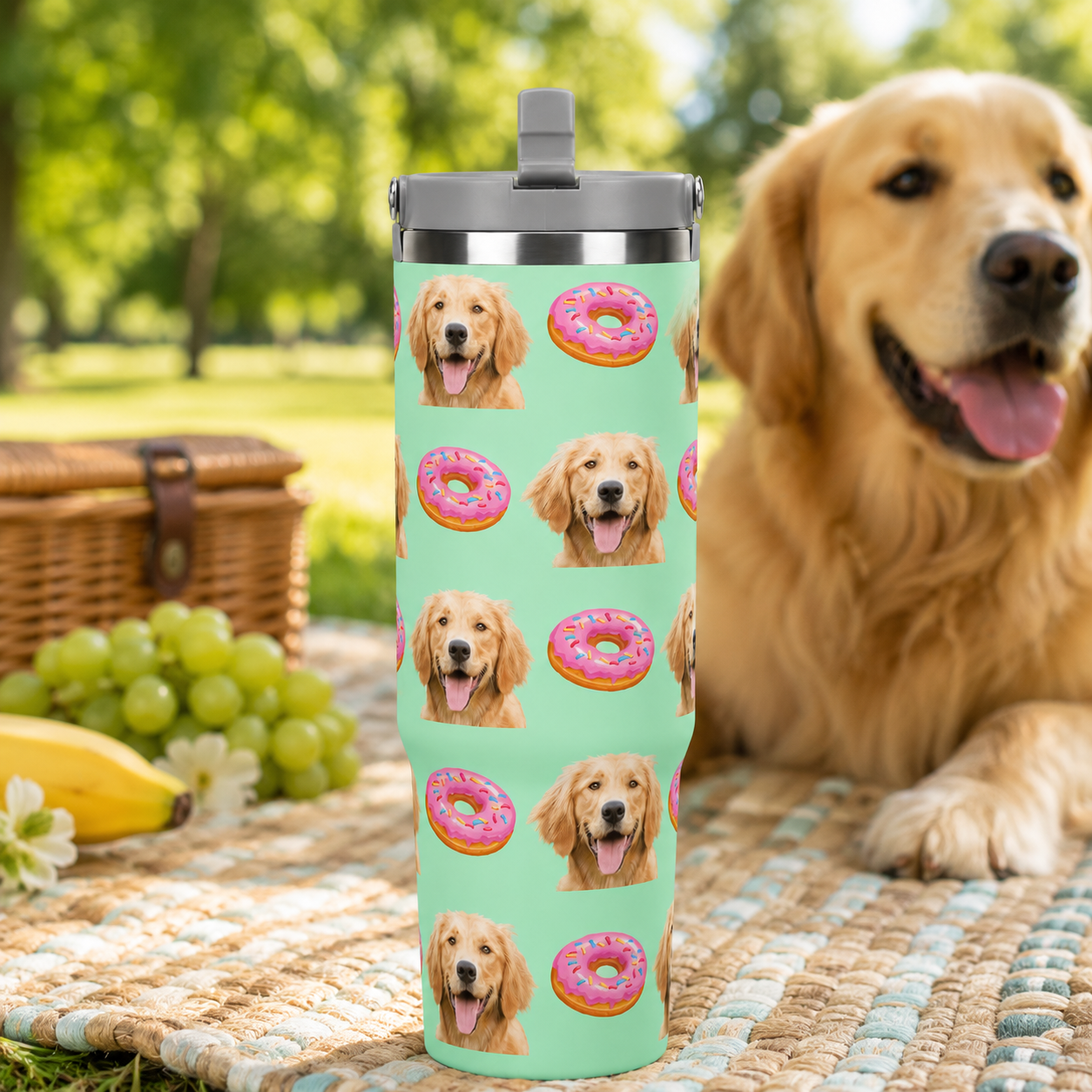 Custom Photo Dog Donuts 30oz Tumbler | Gift For Dog Lovers | Pet Lover Gifts TOM99