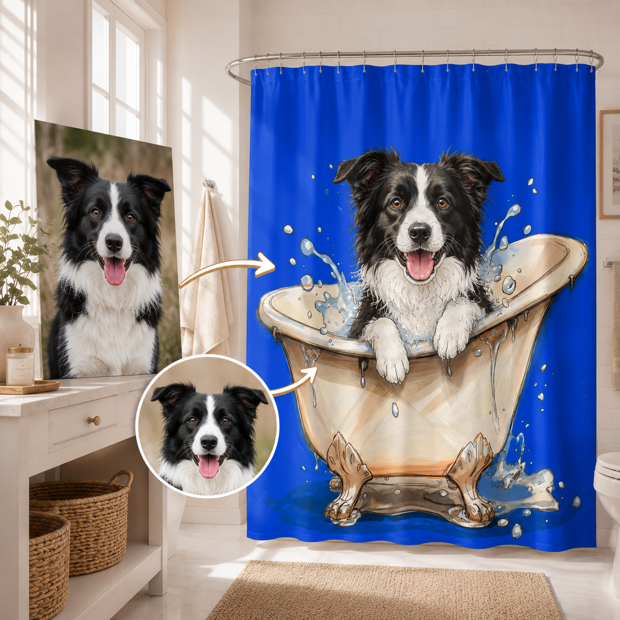 Custom Photo Dog Shower Curtain | Gift For Dog Lovers