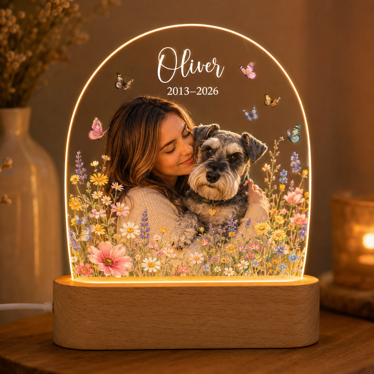 Custom Photo Dog In Loving Memory Wooden LED Light | Personalized Dog Photo LED Night Light | Pet Loss Sympathy Gift TOM99