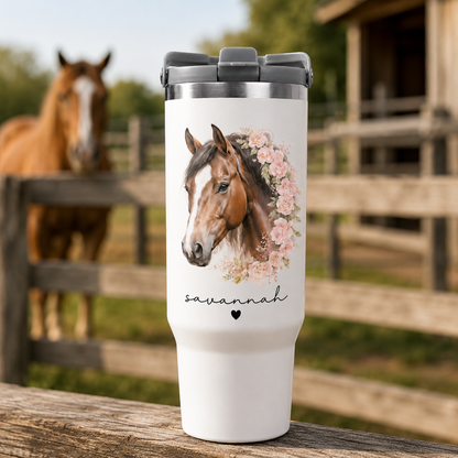 Custom Flower Horse 30oz Tumbler | Gift For Horse Lovers | Pet Lover Gifts TOM99