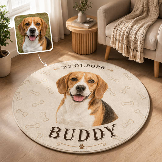 Custom Photo Dog Portrait Round Carpet | Photo Pet Round Rug | Gift For Dog Lovers