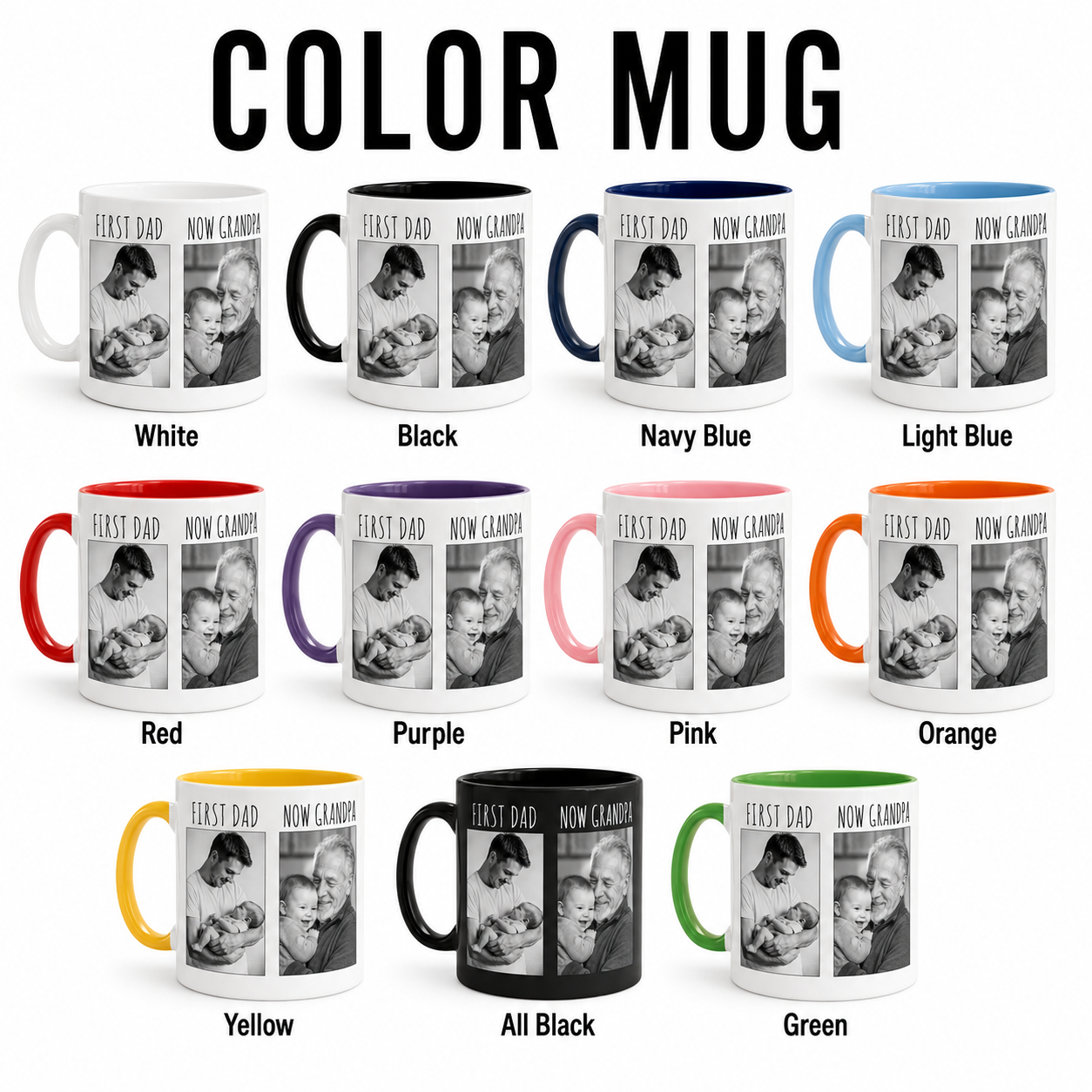 Custom Photo First Dad Mug, Personalized Mug Mug For Husband Dad Grandfather TOM99