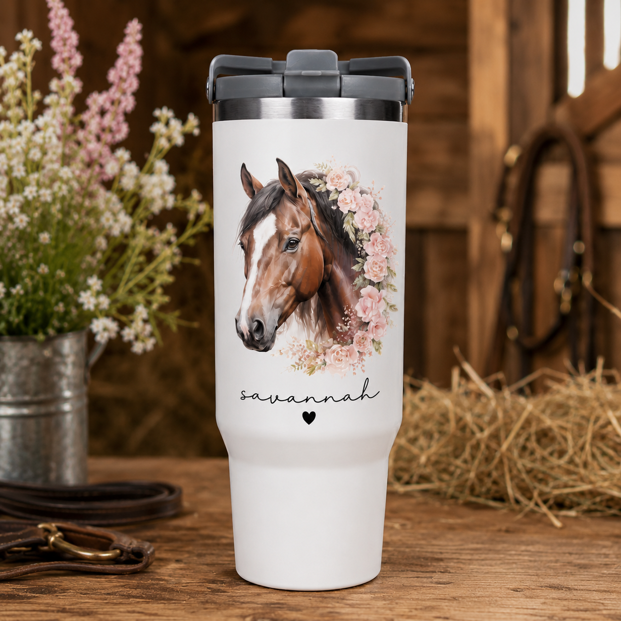 Custom Flower Horse 30oz Tumbler | Gift For Horse Lovers | Pet Lover Gifts TOM99