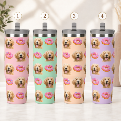 Custom Photo Dog Donuts 30oz Tumbler | Gift For Dog Lovers | Pet Lover Gifts TOM99
