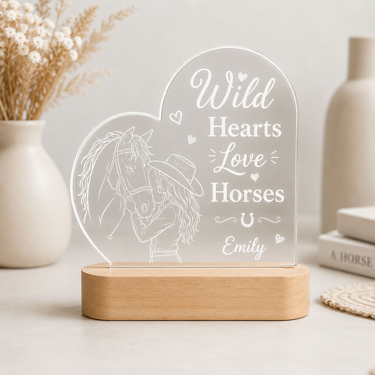 Custom Photo Love Horse Wooden Led Light | Personalized Horse Photo Wooden Led Light | Gift For Horse Lovers TOM99