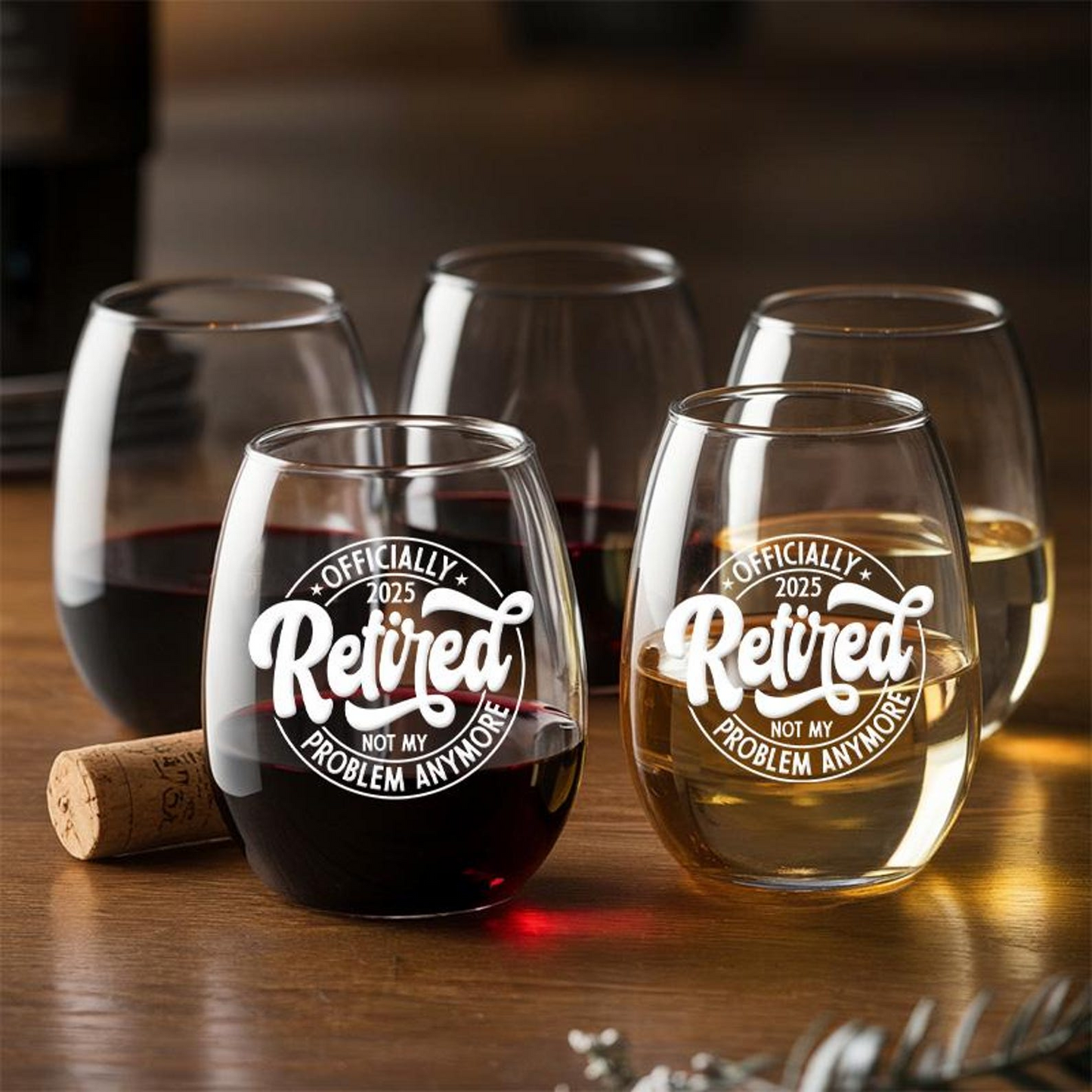 Officially Retired Engraved Retirement Stemless Wine Glass | Engraved Wine Glass | Funny Retirement Gift