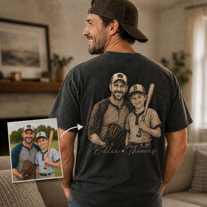 Custom Baseball Dad Photo Wash T-Shirt, Personalized Dad Gifts | Gift For Dad TOM99