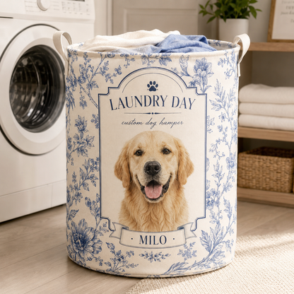 Custom Photo Dog Laundry Basket | Gift For Dog Lovers | Dog Bathroom Decor