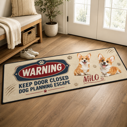 Custom Photo Keep Door Closed Dog Planning Escape Runner Rug | Pet Hallway Runner Carpet | Gift For Dog Lovers