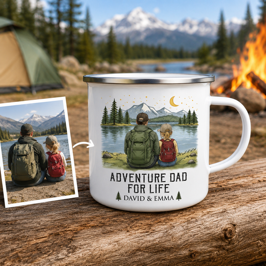 Personalized Dad Photo Camp Mug 12oz, Custom Dad Enamel Cup, Gift For Dad TOM99