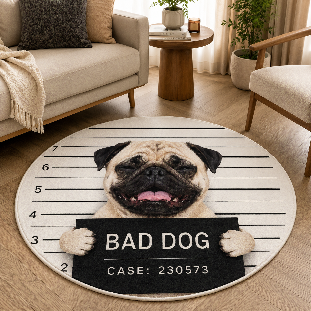 Custom Photo Bad Dog Round Carpet | Photo Pet Round Rug | Gift For Dog Lovers