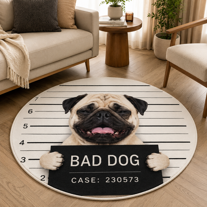 Custom Photo Bad Dog Round Carpet | Photo Pet Round Rug | Gift For Dog Lovers
