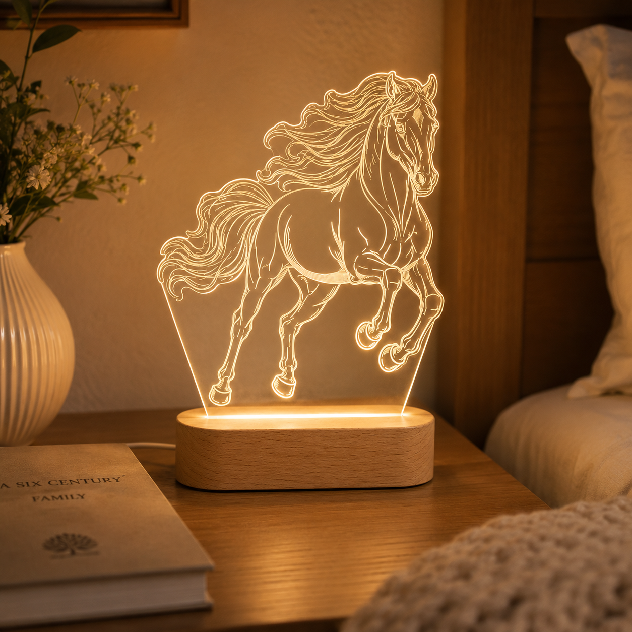 Custom Photo Wild Horse Wooden Led Light | Personalized Horse Photo Wooden Led Light | Gift For Horse Lovers TOM99