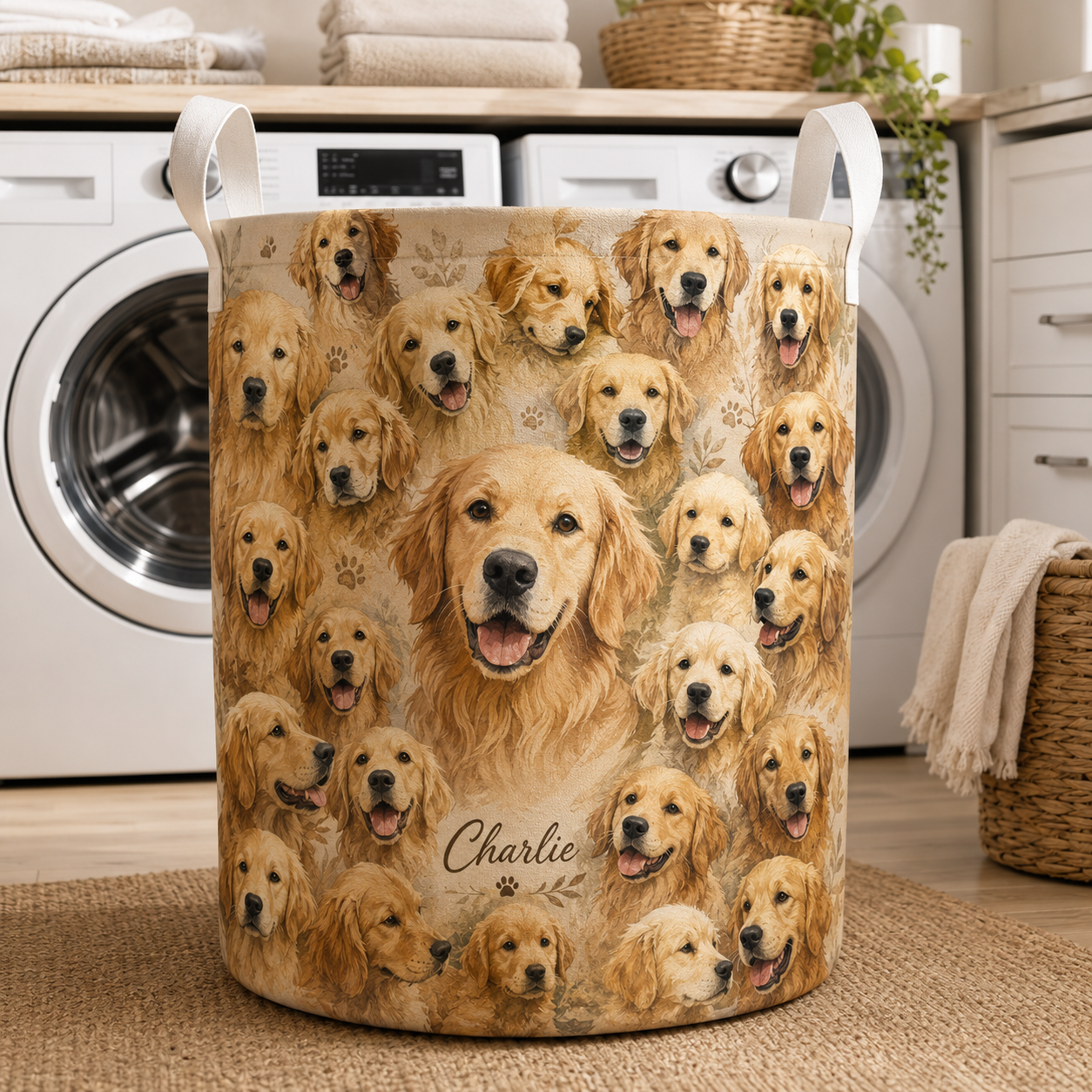 Custom Photo Dog Laundry Basket | Gift For Dog Lovers | Dog Bathroom Decor
