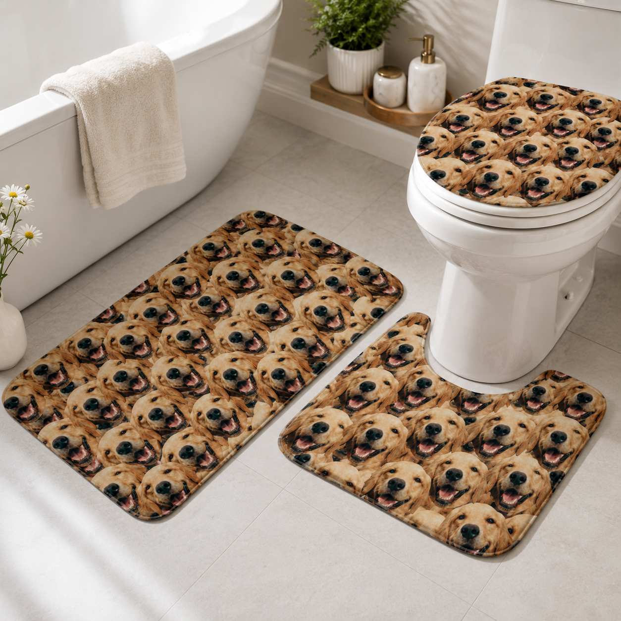 Custom Photo Dog Face 3pcs Bathroom Rug Set | Gift For Dog Lovers | Pet Photo Gifts