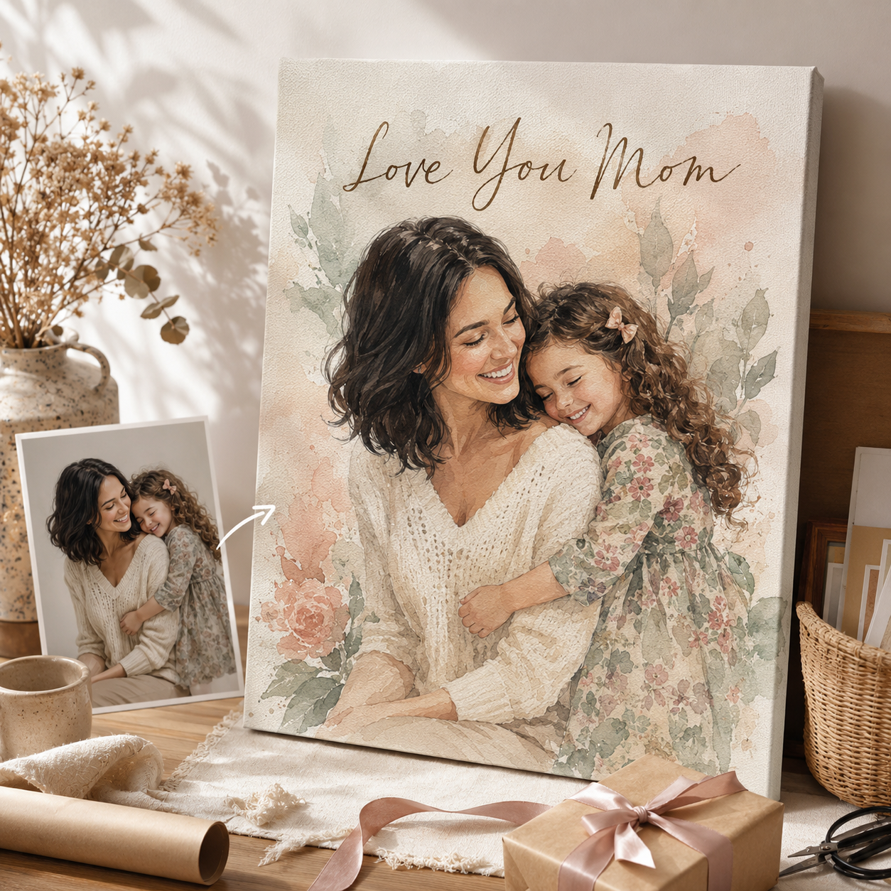 Custom Photo Love You Mom Canvas Wall Art - Custom Gift For Mom TOM99