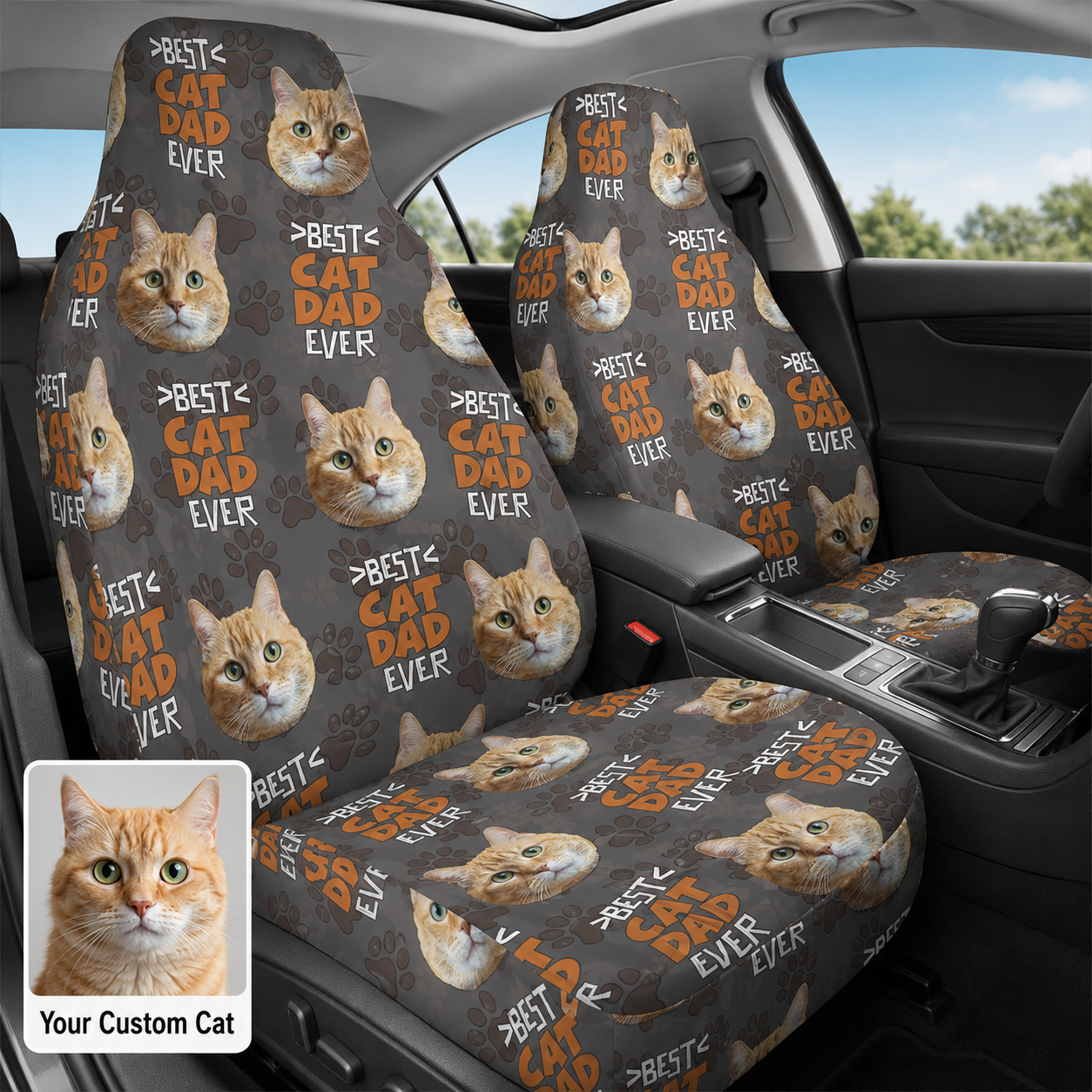 Personalized Cat Dad Car Portrait Car Seat Cover, Custom Dad Seat Protector, Gift For Dad TOM99