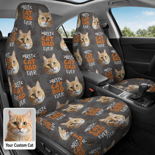 Personalized Cat Dad Car Portrait Car Seat Cover, Custom Dad Seat Protector, Gift For Dad TOM99
