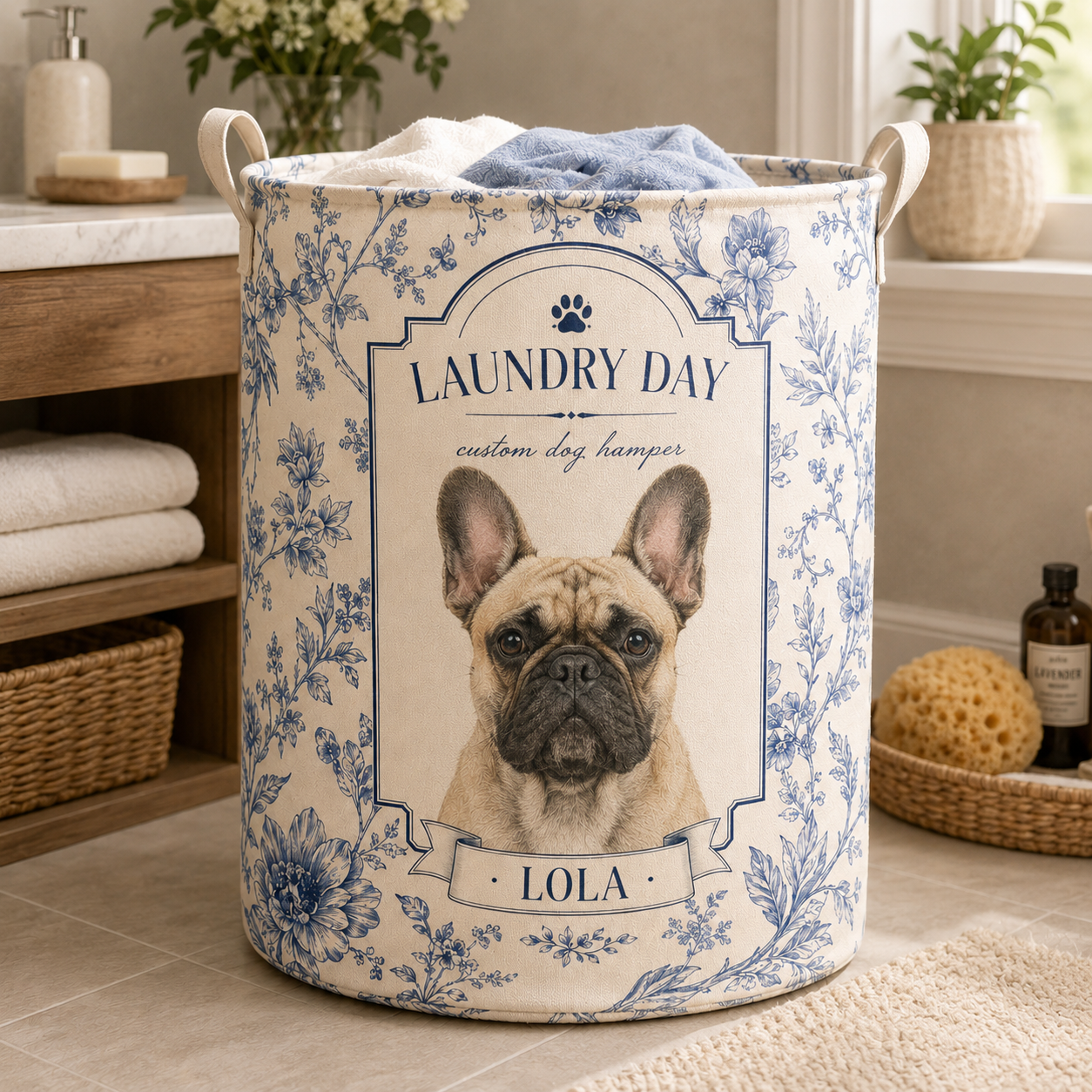 Custom Photo Dog Laundry Basket | Gift For Dog Lovers | Dog Bathroom Decor