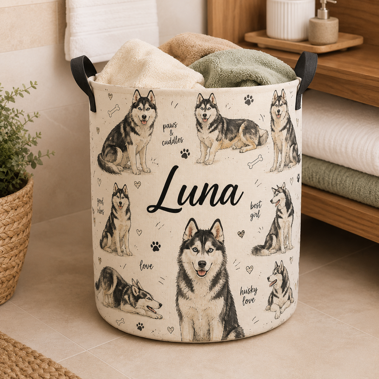 Custom Photo Dog Laundry Basket | Gift For Dog Lovers | Dog Bathroom Decor